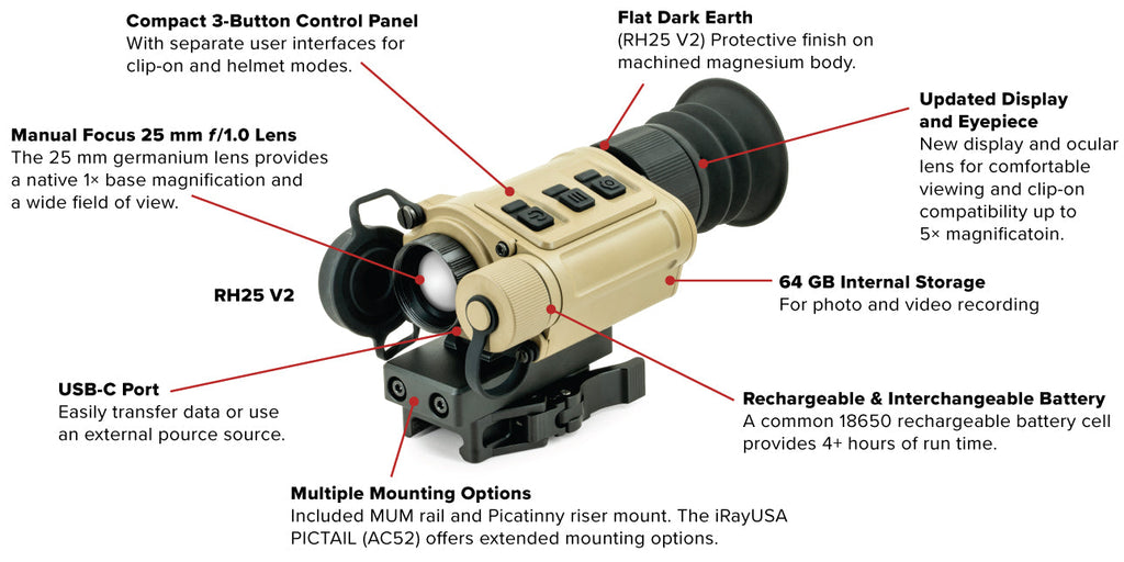 iRay RH25 V2 | 4-in-1 Multipurpose Thermal with 1,375 Yard Improved Detection | HD Clarity